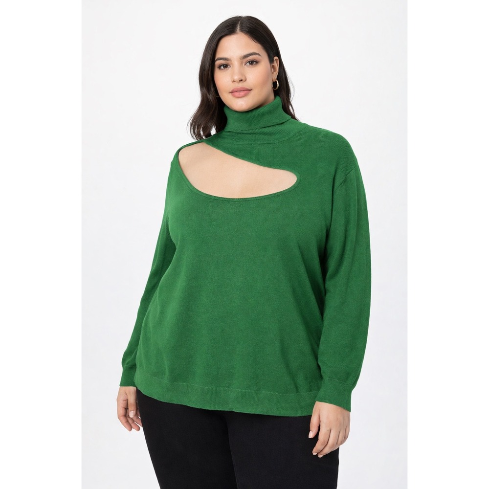 NWT Eloquii Green Cutout Turtleneck Sweater Plus Size 22/24 Long Sleeve Knit Top